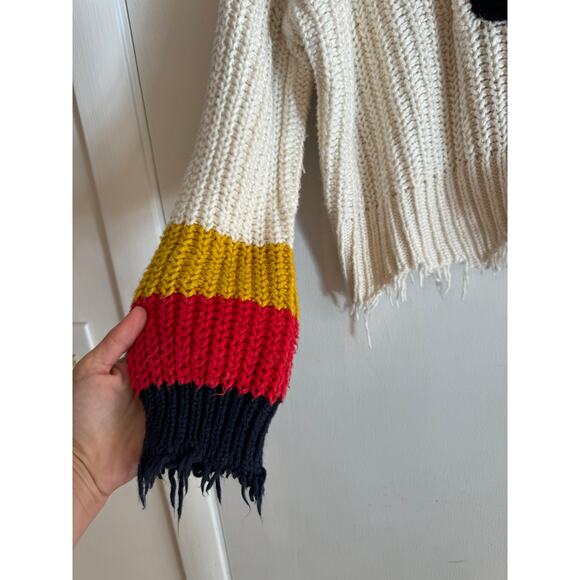 Wildfox Sneak out Stripe Palmett0 sweater color block tattered hem oversize M - Picture 2 of 7